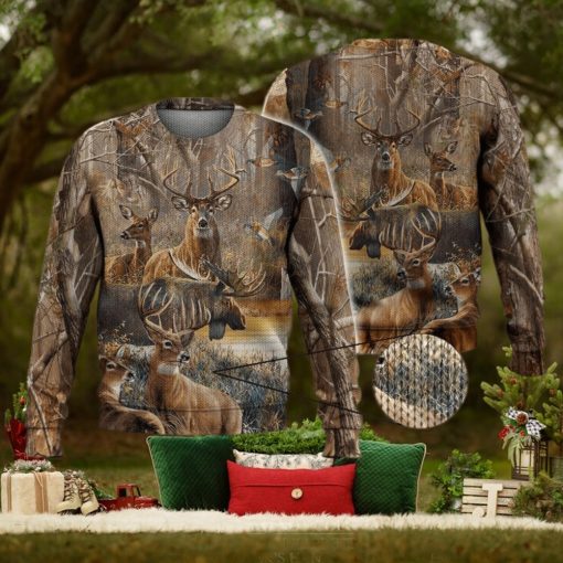 Deer Autumn Forest For Hunting Lovers 3D Full Print Ugly Sweater Christmas Gift Sweater