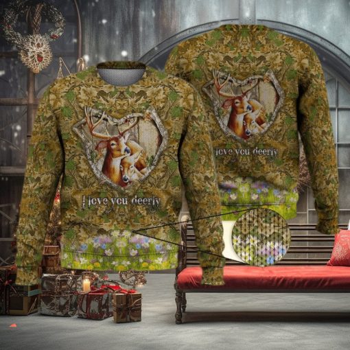 Deer Hunting I Love You Deerly 3D Full Print Ugly Sweater Christmas Gift Sweater