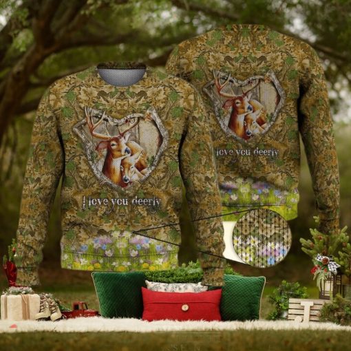 Deer Hunting I Love You Deerly 3D Full Print Ugly Sweater Christmas Gift Sweater