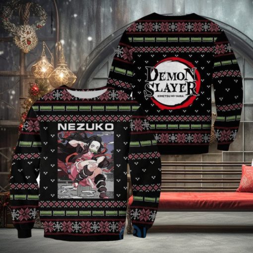 Demon Slayer Anime Nezuko Kamado Knitting Christmas All Over Printed 3D Shirt