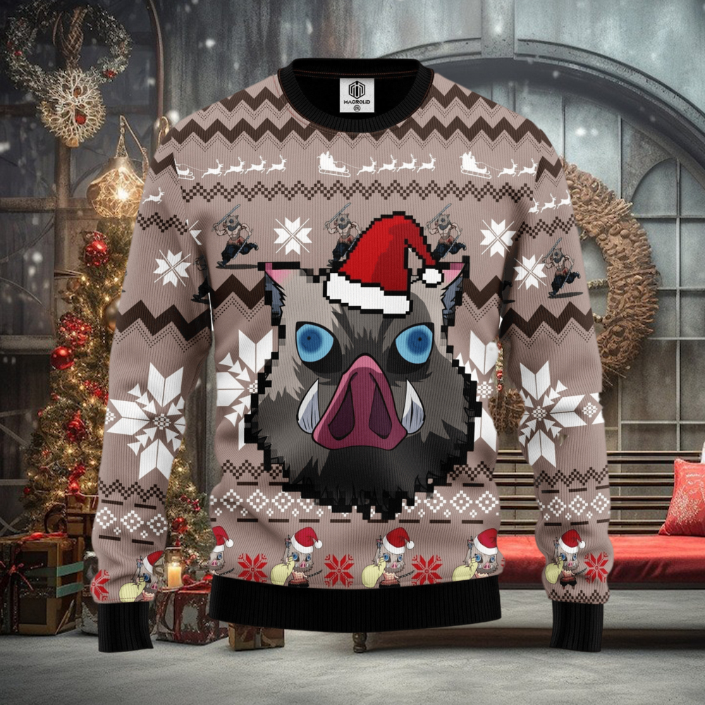 Demon Slayer Kimetsu No Yaiba Hashibira Inosuke Thanksgiving Women Mens Ugly Christmas Sweater Demon Slayer Kimetsu No Yaiba Hashibira Inosuke Thanksgiving Women Mens Ugly Christmas Sweater