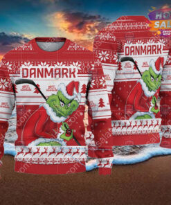Denmark Ice Hockey Team Grinch Hockey Stick Ugly Christmas Sweater