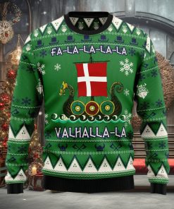 Denmark Viking Ugly Christmas Sweater Dragon Boat Fa La La La Valhalla 3D Christmas Sweater