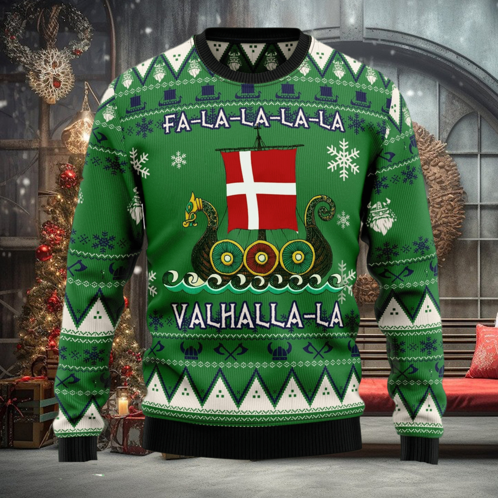 Denmark Viking Ugly Christmas Sweater Dragon Boat Fa La La La Valhalla 3D Christmas Sweater Denmark Viking Ugly Christmas Sweater Dragon Boat Fa La La La Valhalla 3D Christmas Sweater