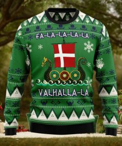 Denmark Viking Ugly Christmas Sweater Dragon Boat Fa La La La Valhalla 3D Christmas Sweater