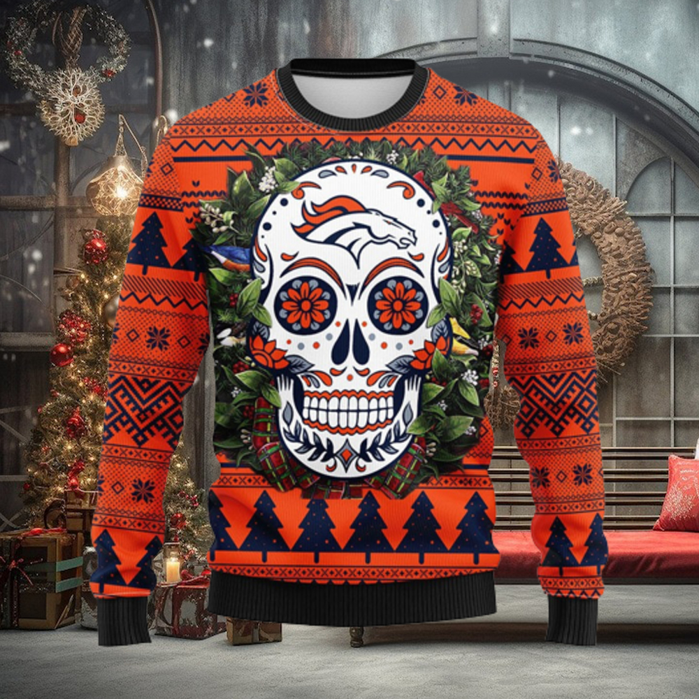 Denver Brocos Skull Flower Ugly Christmas Ugly Sweater Denver Brocos Skull Flower Ugly Christmas Ugly Sweater