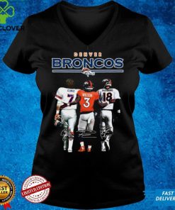 Denver Broncos 7 John Elway 3 Russell Wilson 18 Peyton Manning signatures TShirt 3 Denver Broncos 7 John Elway 3 Russell Wilson 18 Peyton Manning signatures TShirt