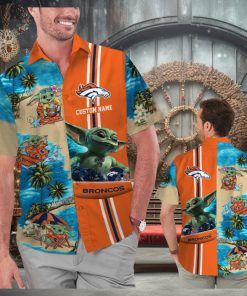 Denver Broncos Baby Yoda Name Personalized Short Sleeve Button Up Tropical Hawaiian Shirt