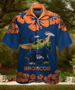 Denver Broncos Baby Yoda Short Sleeve Button Up Tropical Hawaiian Shirt