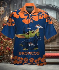 Denver Broncos Baby Yoda Short Sleeve Button Up Tropical Hawaiian Shirt