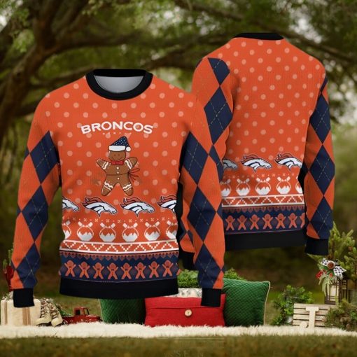 Denver Broncos Christmas Gingerbread Man Ugly Sweater For Men Women