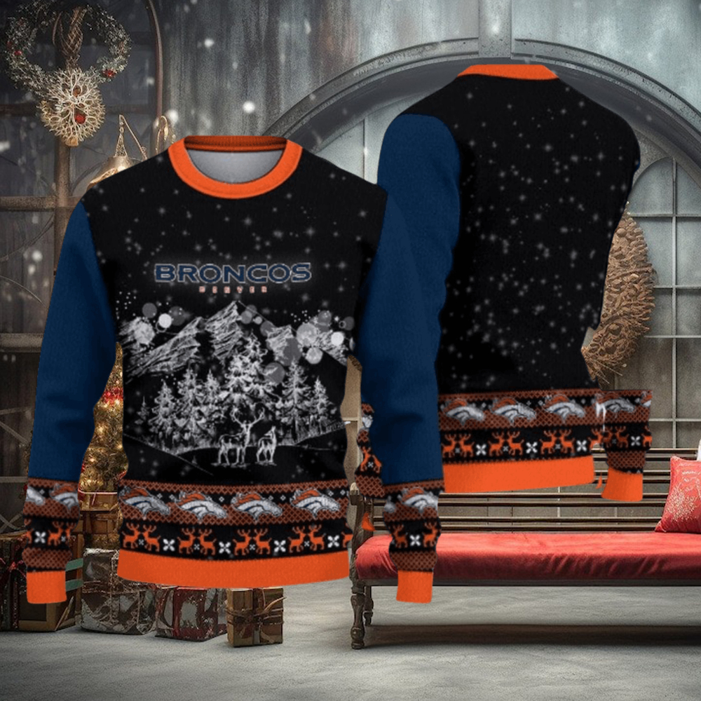 Denver Broncos Christmas Mountain Hot Trending Ugly Sweater For Fans Denver Broncos Christmas Mountain Hot Trending Ugly Sweater For Fans