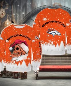 Denver Broncos Christmas Skull Poinsettia Halloween Ugly Sweater For Men And Women Gift Christmas