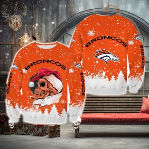 Denver Broncos Christmas Skull Poinsettia Halloween Ugly Sweater For Men And Women Gift Christmas