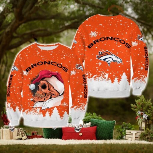 Denver Broncos Christmas Skull Poinsettia Halloween Ugly Sweater For Men And Women Gift Christmas