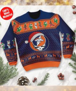 Denver Broncos Grateful Dead SKull And Bears Custom Name Ugly Sweater NFL Football Christmas Shirt