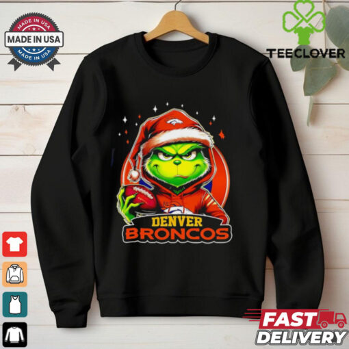 Denver Broncos Grinch wearing Santa hat Christmas 2024 shirt