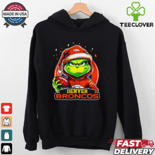 Denver Broncos Grinch wearing Santa hat Christmas 2024 shirt