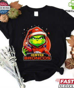 Denver Broncos Grinch wearing Santa hat Christmas 2024 shirt
