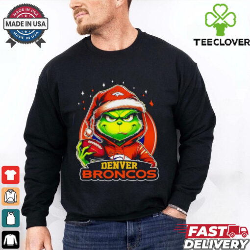 Denver Broncos Grinch wearing Santa hat Christmas 2024 shirt