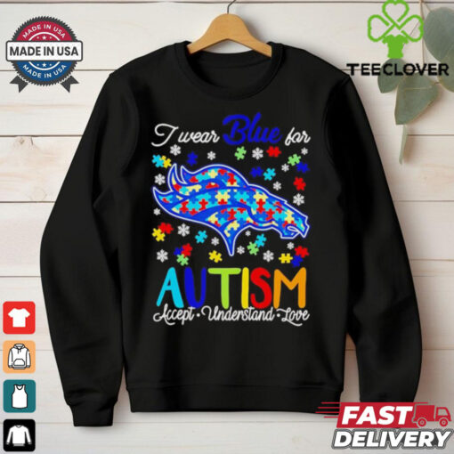 Denver Broncos I wear blue for Autism accept understand love shirt