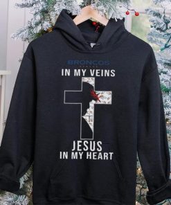 Denver Broncos In My Veins Jesus In My Heart Cross Shirt