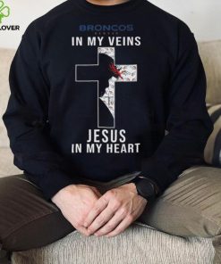 Denver Broncos In My Veins Jesus In My Heart Cross Shirt