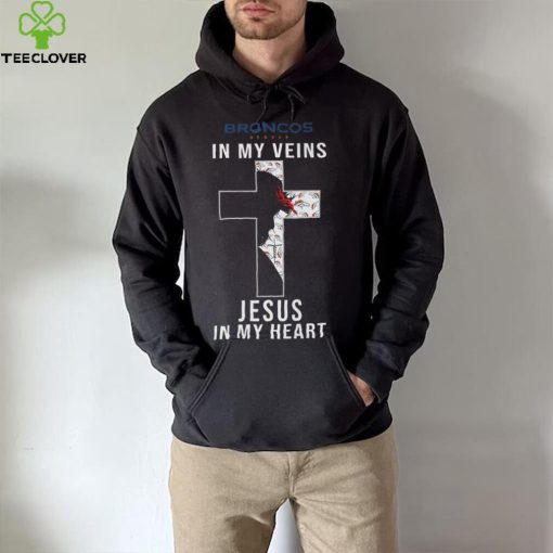 Denver Broncos In My Veins Jesus In My Heart Cross Shirt