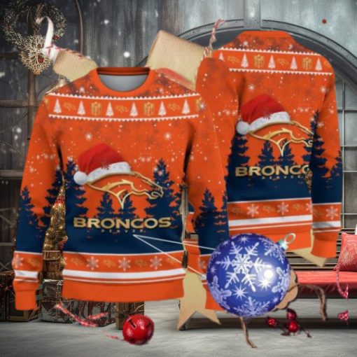 Denver Broncos Logo Golden Fans Santa Hat Tree Ugly Christmas Sweater