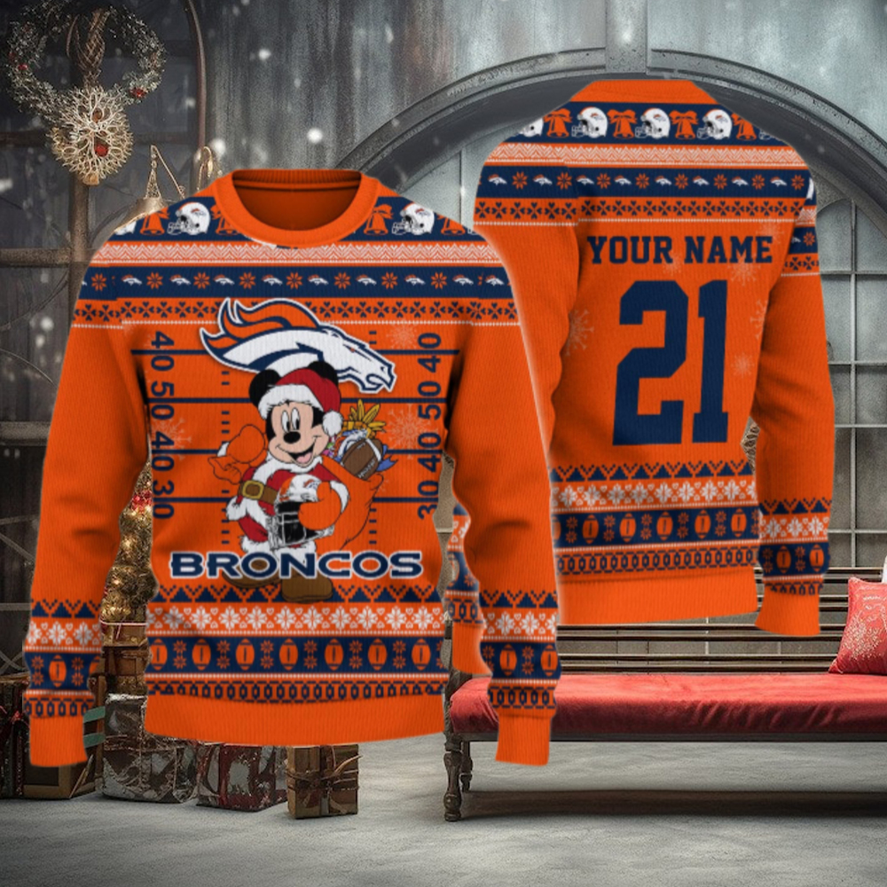 Denver Broncos Mickey Mouse Santa Ugly Christmas Sweater Denver Broncos Mickey Mouse Santa Ugly Christmas Sweater
