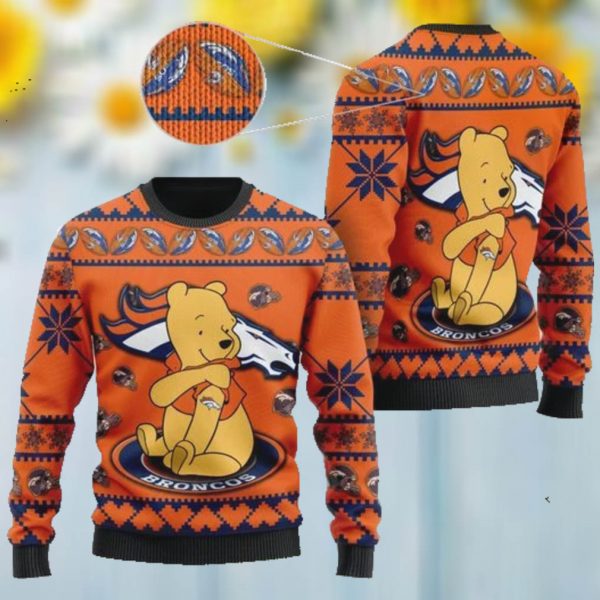 Denver Broncos NFL American Football Team Logo Cute Winnie The Pooh Bear 3D Ugly Christmas Sweater Shirt For Men And Women On Xmas Days