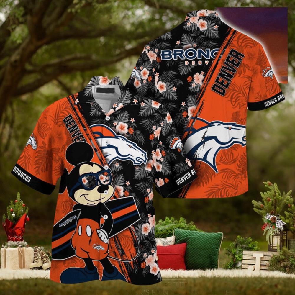 Denver Broncos NFL Summer Hawaii Shirt Mickey And Floral Pattern For Sports Fans