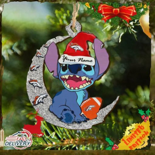 Denver Broncos Stitch Ornament NFL Christmas And Stitch With Moon Ornament