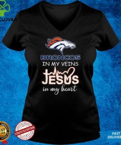 Denver Broncos in my veins jesus in my heart hoodie, sweater, longsleeve, shirt v-neck, t-shirt