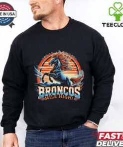 Denver Broncos Mile High Sunset Vintage Football Shirt featuring a retro design with the iconic sunset and 