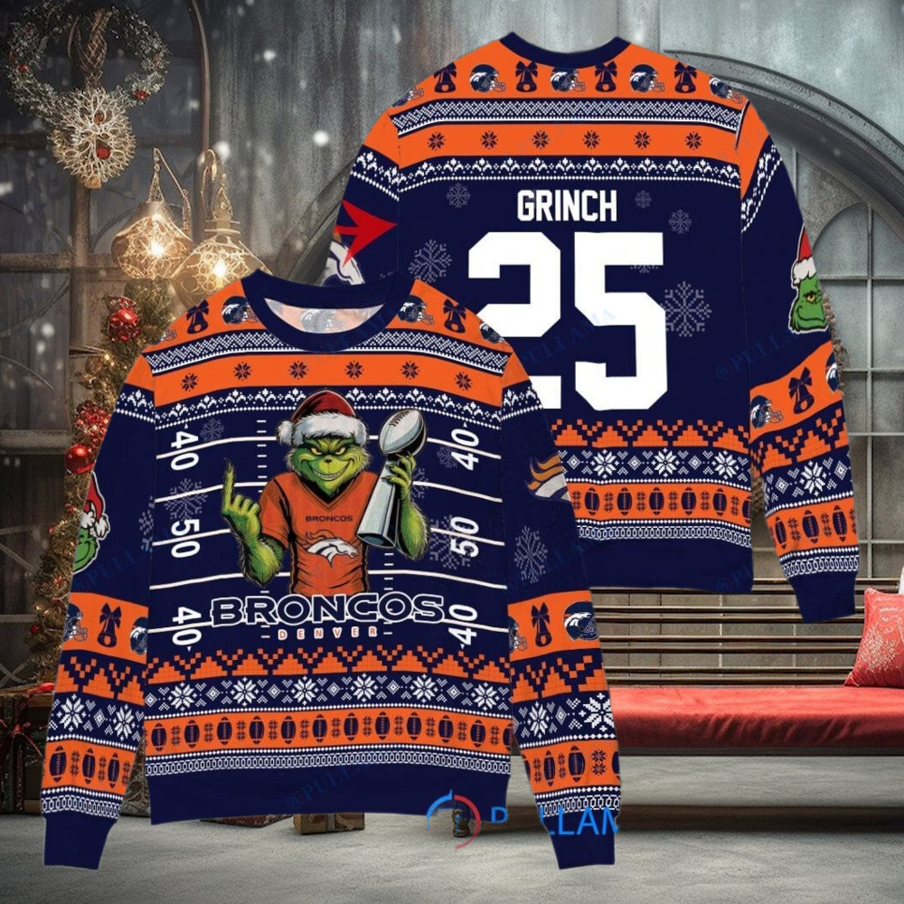 Denver Broncos x Grinch Christmas Dr. Seuss How the Grinch Stole Christmas with Super Bowl Trophy Custom Ugly Christmas Sweater Denver Broncos x Grinch Christmas Dr. Seuss How the Grinch Stole Christmas with Super Bowl Trophy Custom Ugly Christmas Sweater