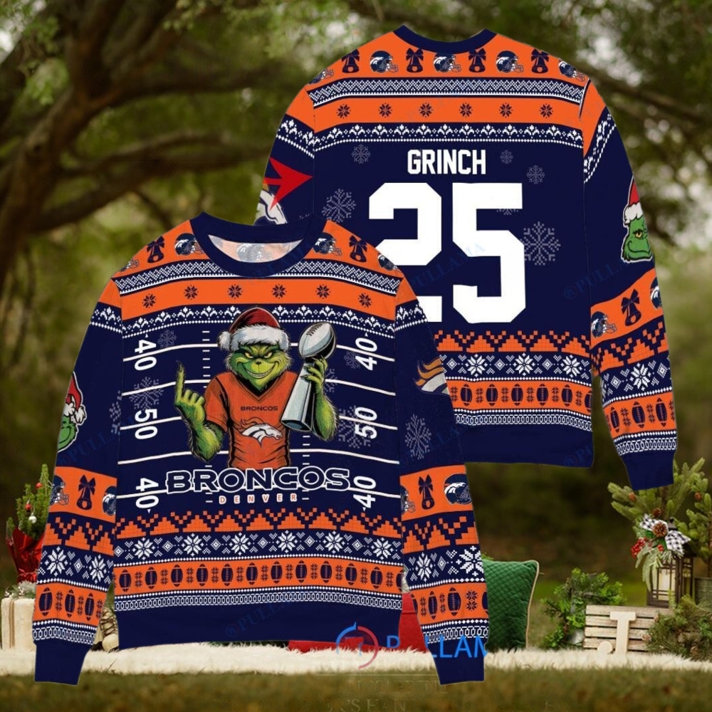 Denver Broncos x Grinch Christmas Dr. Seuss How the Grinch Stole Christmas with Super Bowl Trophy Custom Ugly Christmas Sweater Denver Broncos x Grinch Christmas Dr. Seuss How the Grinch Stole Christmas with Super Bowl Trophy Custom Ugly Christmas Sweater