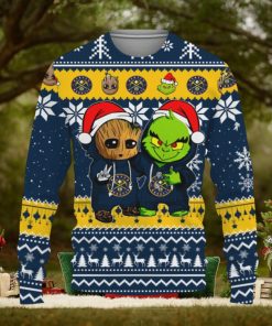 Denver Nuggets Baby Groot And Grinch Best Friends Football American Knitted Xmas 3D Sweater Gift Holidays