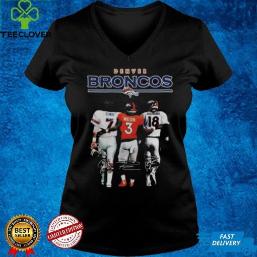 Denver broncos 7 john elway 3 russell wilson 18 peyton manning signatures hoodie, sweater, longsleeve, shirt v-neck, t-shirts