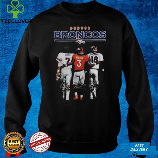 Denver broncos 7 john elway 3 russell wilson 18 peyton manning signatures hoodie, sweater, longsleeve, shirt v-neck, t-shirts