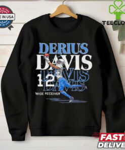 Derius Davis #12 Los Angeles Chargers Football Catch Shirt featuring a bold design celebrating Derius Davis' amazing catches and playmaking abilities for the Chargers, perfect for fans showing their support for this rising star in the NFL.