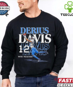 Derius Davis #12 Los Angeles Chargers Football Catch Shirt featuring a bold design celebrating Derius Davis' amazing catches and playmaking abilities for the Chargers, perfect for fans showing their support for this rising star in the NFL.