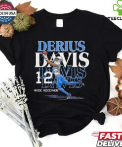Derius Davis #12 Los Angeles Chargers Football Catch Shirt featuring a bold design celebrating Derius Davis' amazing catches and playmaking abilities for the Chargers, perfect for fans showing their support for this rising star in the NFL.