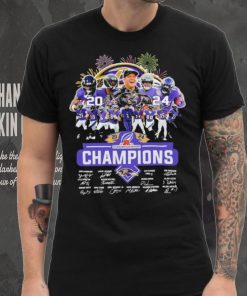 Design 2024 Baltimore Ravens 2024 Champions Team Name Player Mascot Signatures tee shirt