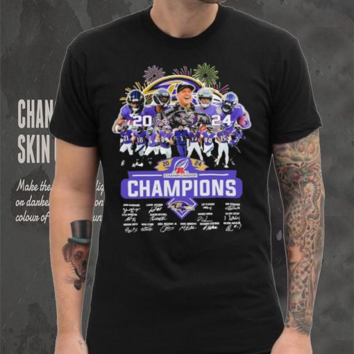 Design 2024 Baltimore Ravens 2024 Champions Team Name Player Mascot Signatures tee hoodie, sweater, longsleeve, shirt v-neck, t-shirt