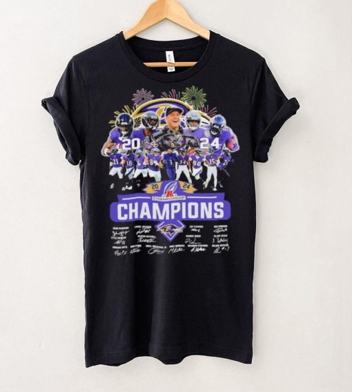 Design 2024 Baltimore Ravens 2024 Champions Team Name Player Mascot Signatures tee hoodie, sweater, longsleeve, shirt v-neck, t-shirt