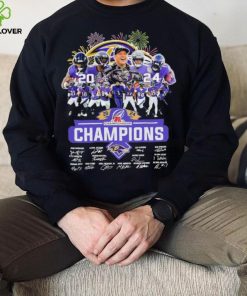 Design 2024 Baltimore Ravens 2024 Champions Team Name Player Mascot Signatures tee hoodie, sweater, longsleeve, shirt v-neck, t-shirt