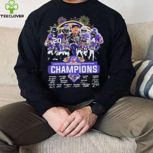 Design 2024 Baltimore Ravens 2024 Champions Team Name Player Mascot Signatures tee hoodie, sweater, longsleeve, shirt v-neck, t-shirt