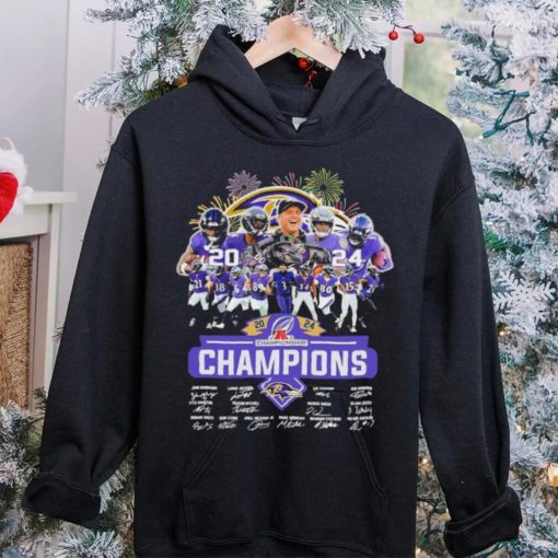 Design 2024 Baltimore Ravens 2024 Champions Team Name Player Mascot Signatures tee hoodie, sweater, longsleeve, shirt v-neck, t-shirt