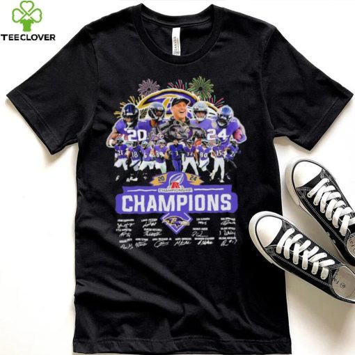 Design 2024 Baltimore Ravens 2024 Champions Team Name Player Mascot Signatures tee hoodie, sweater, longsleeve, shirt v-neck, t-shirt